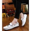 Men's Shoes Leather Casual Boat Shoes Casual Slip-on Black / White / Orange  