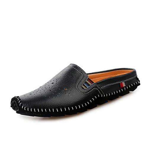 Men's Shoes Leather Casual Clogs & Mules Casual Stitching Lace / Slip-on Black / White / Orange  